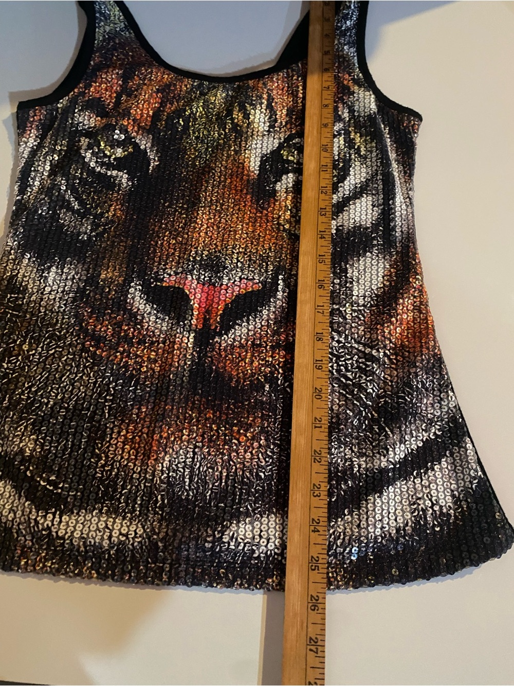 Y2k Retro Glam Maximalist Fresh Brewed Sequin Tiger Face Tank Top Size Large - Picture 6 of 6